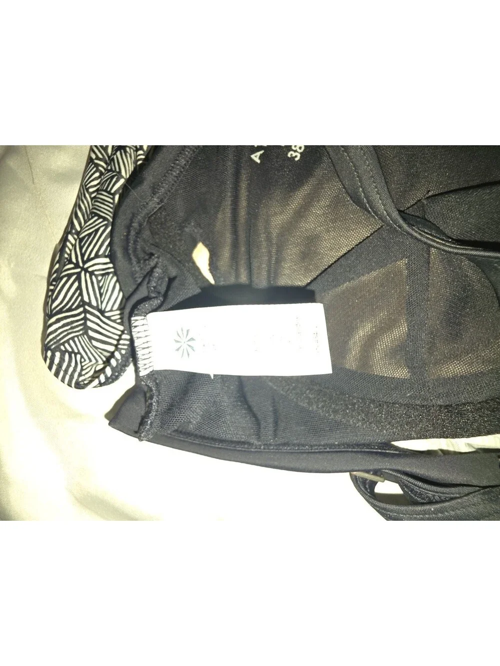 Athleta Laguna Side Scrunch Tankini Top Black White Geometric 38 D/DD